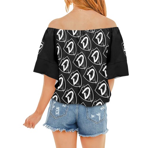 DIONIO Clothing - Women's Off Shoulder Knot Blouse (Black  Logo) Off Shoulder Knot Front Blouse (Model T71)