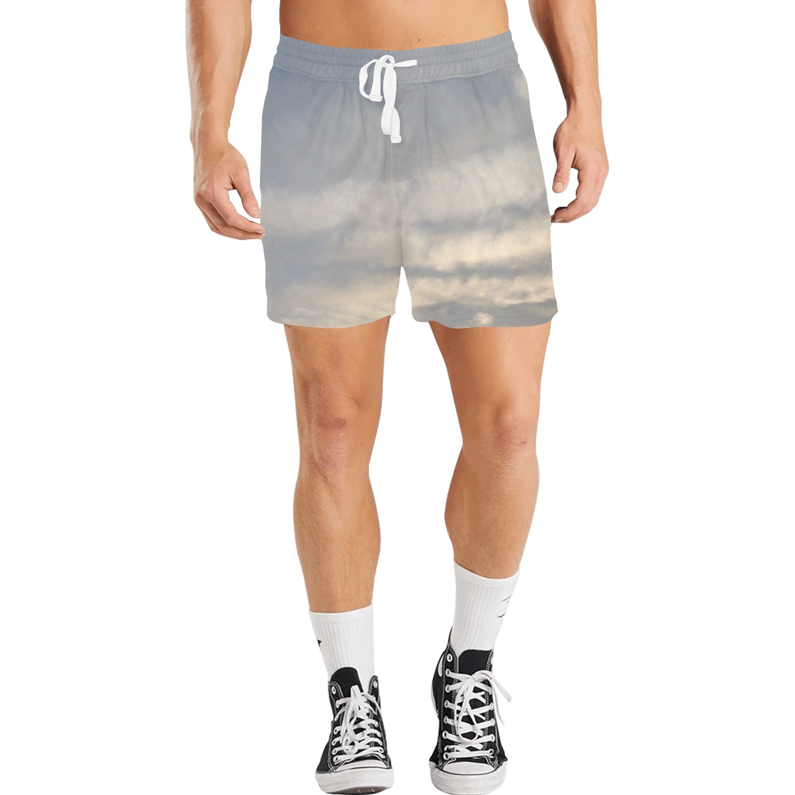 Rippled Cloud Collection Men's Mid-Length Casual Shorts (Model L50)