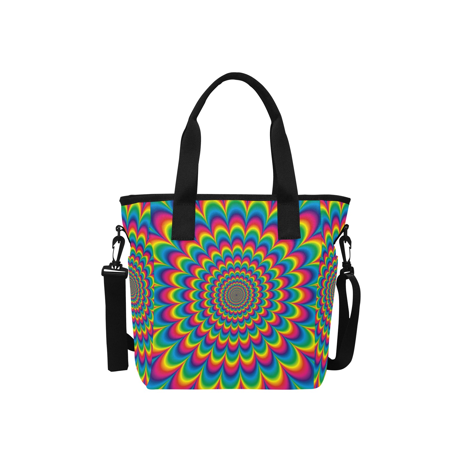 Crazy Psychedelic Flower Power Hippie Mandala Insulated Tote Bag with Shoulder Strap (Model 1724)