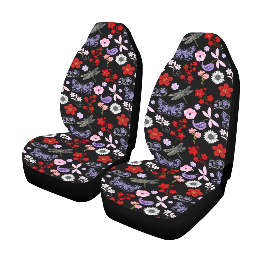 Black, Red, Pink, Purple, Dragonflies, Butterfly and Flowers Design Car Seat Covers (Set of 2)