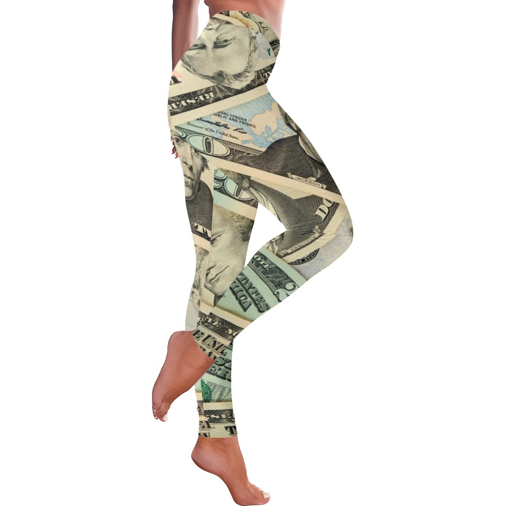 US PAPER CURRENCY Women's Low Rise Leggings (Invisible Stitch) (Model L05)