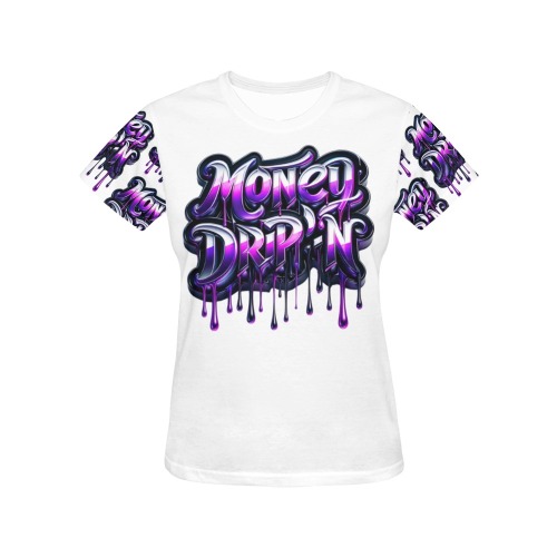 PurpleBlack Money Drip'n - All Over Print T-Shirt for Women (USA Size) (Model T40)