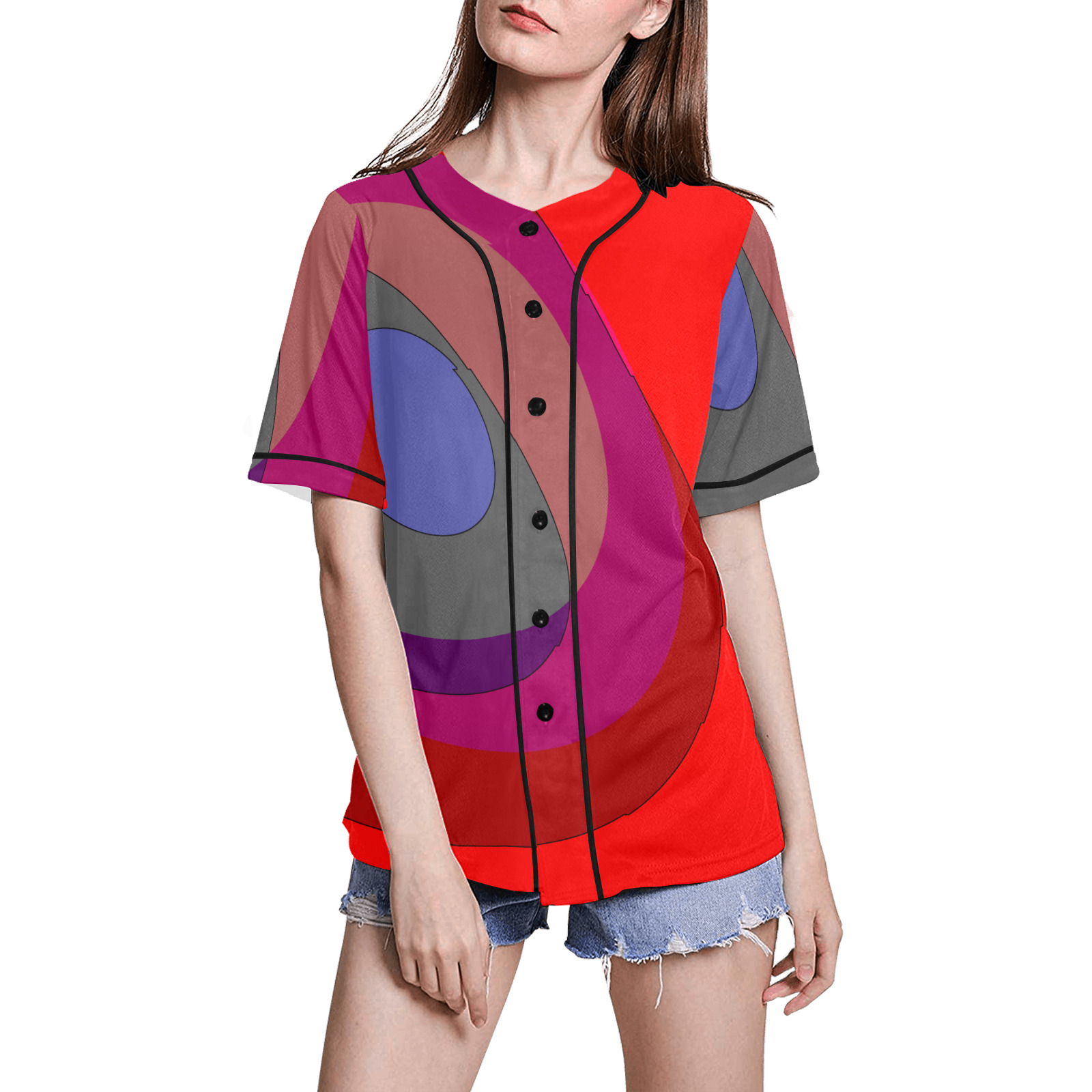 Red Abstract 714 All Over Print Baseball Jersey for Women (Model T50)