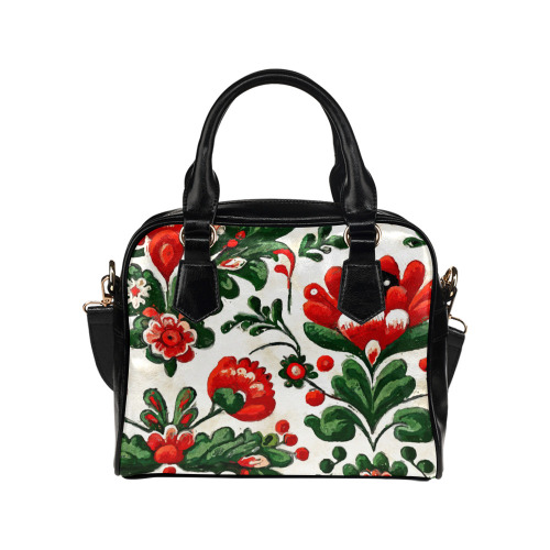 folklore motifs red flowers bag Shoulder Handbag (Model 1634)