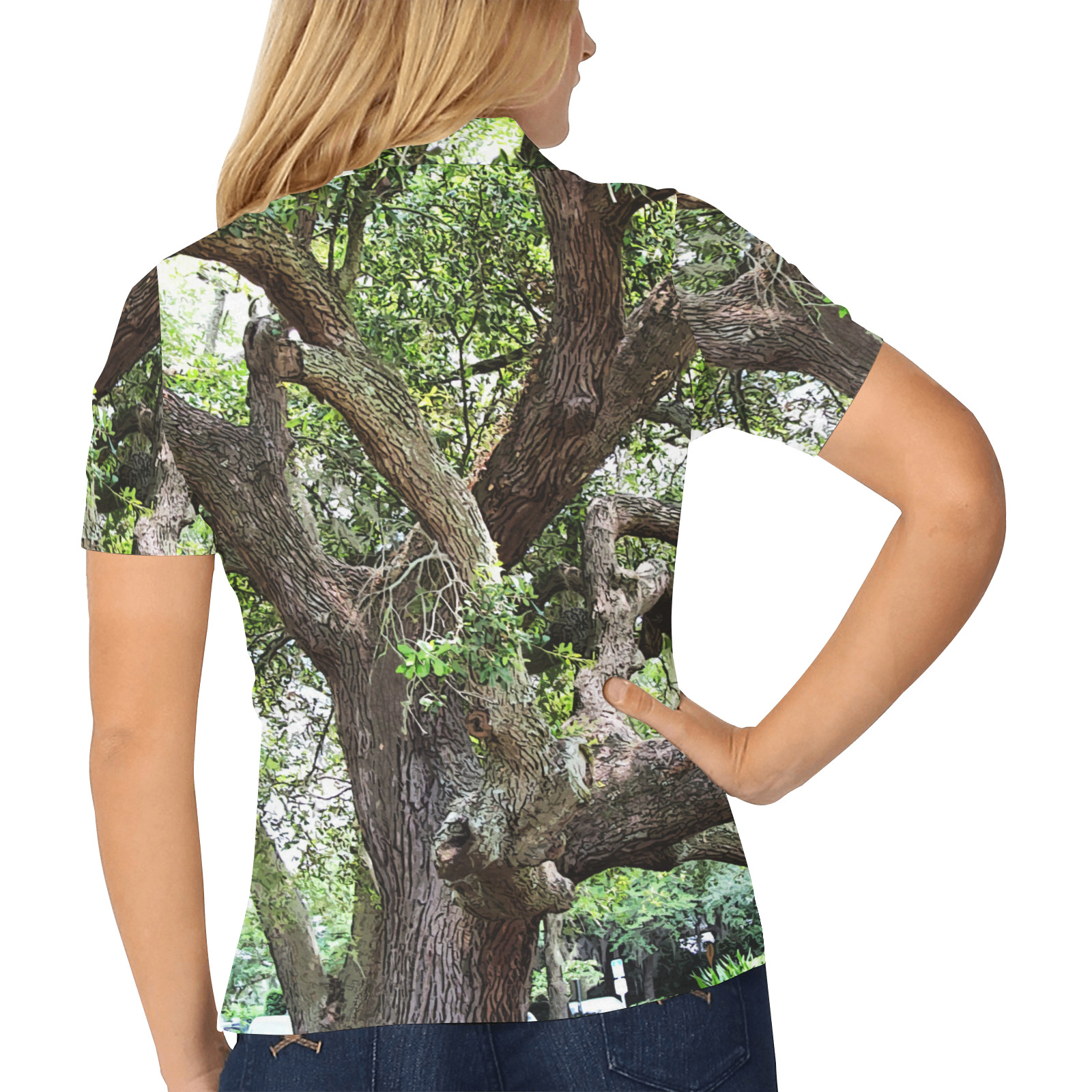 Oak Tree In The Park 7659 Stinson Park Jacksonville Florida Women's All Over Print Polo Shirt (Model T55)