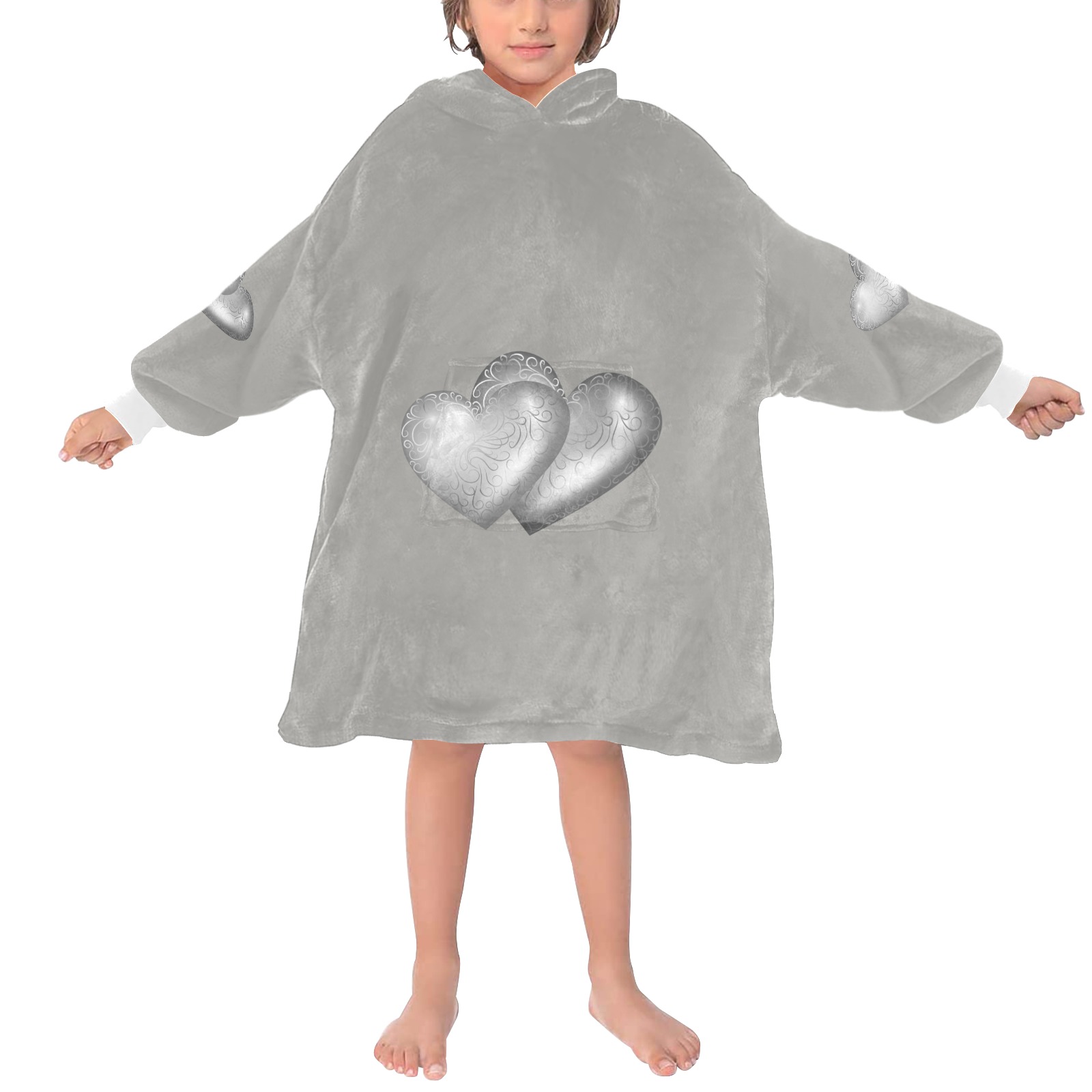 LOVE clear gray Blanket Hoodie for Kids