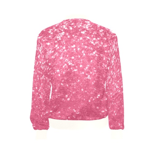 Magenta light pink red faux sparkles glitter All Over Print Bomber Jacket for Women (Model H36)