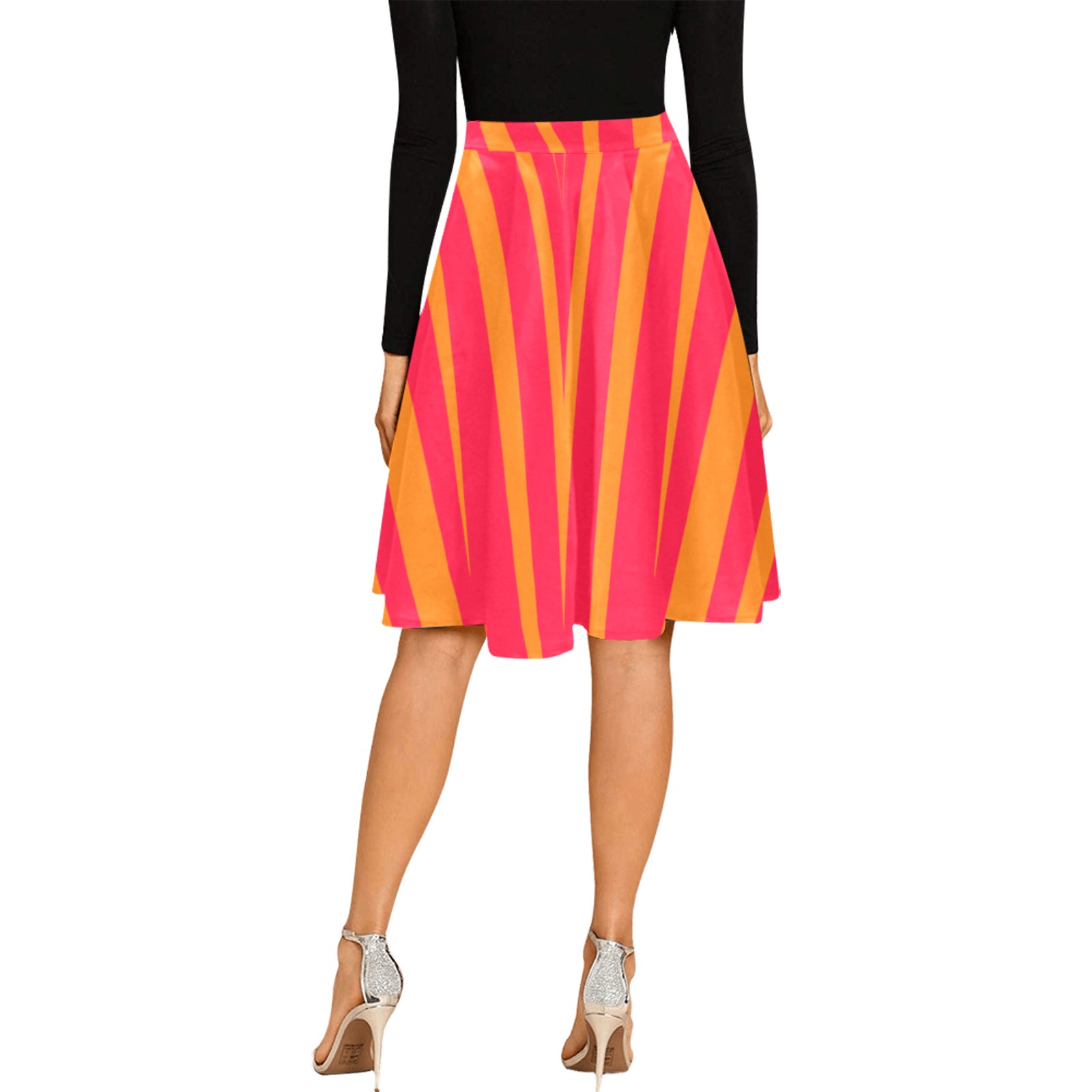 fucsia orange stripes Melete Pleated Midi Skirt (Model D15)