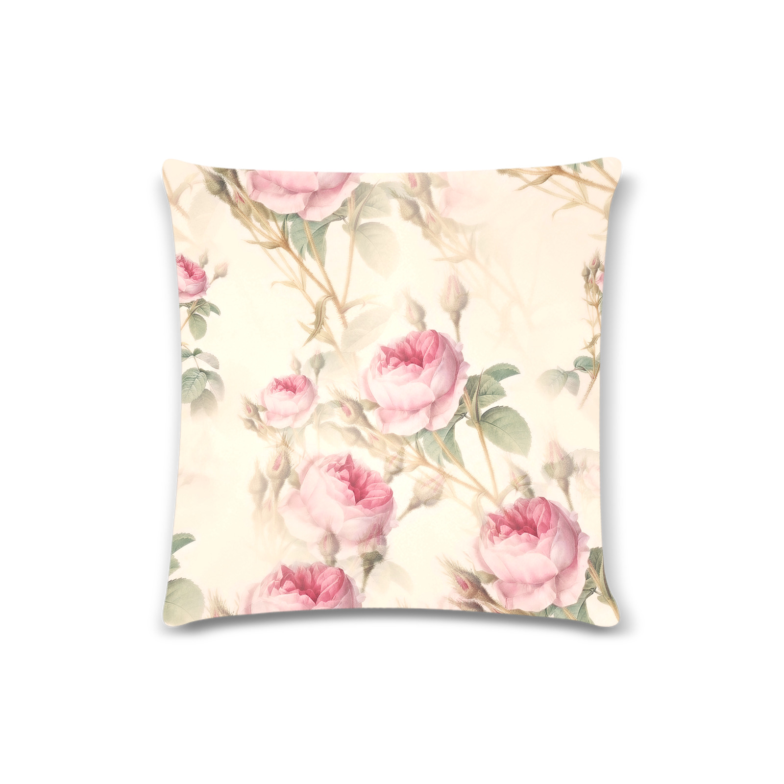 Vintage Pink Rose Garden Pattern Custom Zippered Pillow Case 16"x16" (one side)