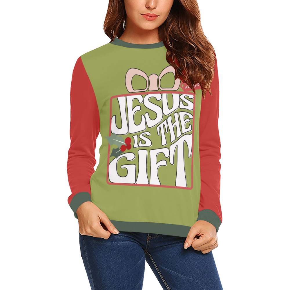 Jesus is the Gift Crewneck All Over Print Crewneck Sweatshirt for Women (Model H18)