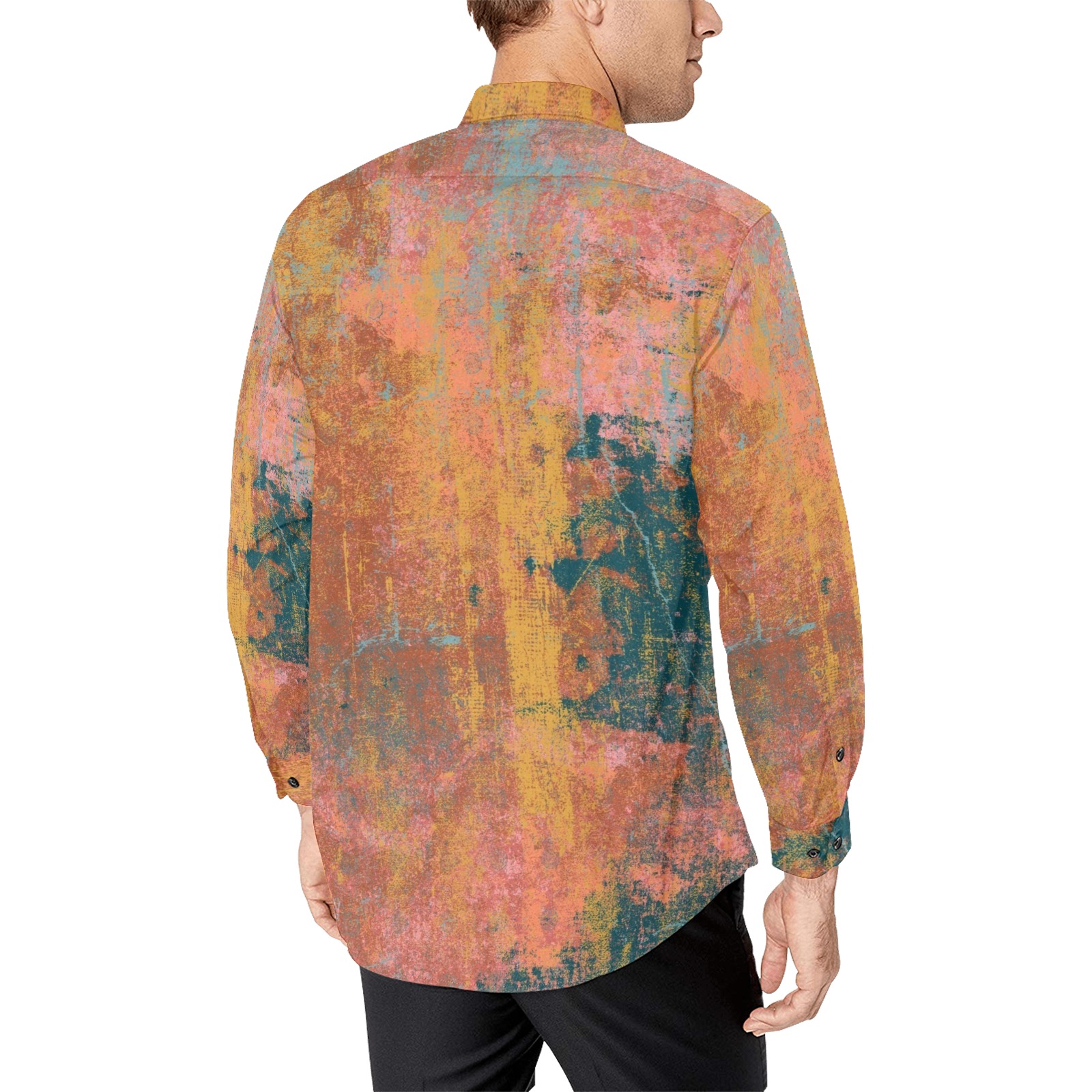 Grunge Long Sleeve Men's Men's All Over Print Casual Dress Shirt (Model T61)