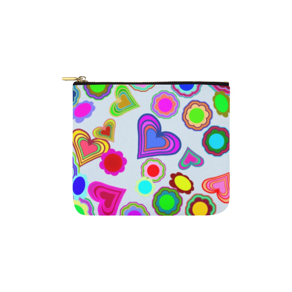 Groovy Hearts and Flowers Blue Carry-All Pouch 6''x5''