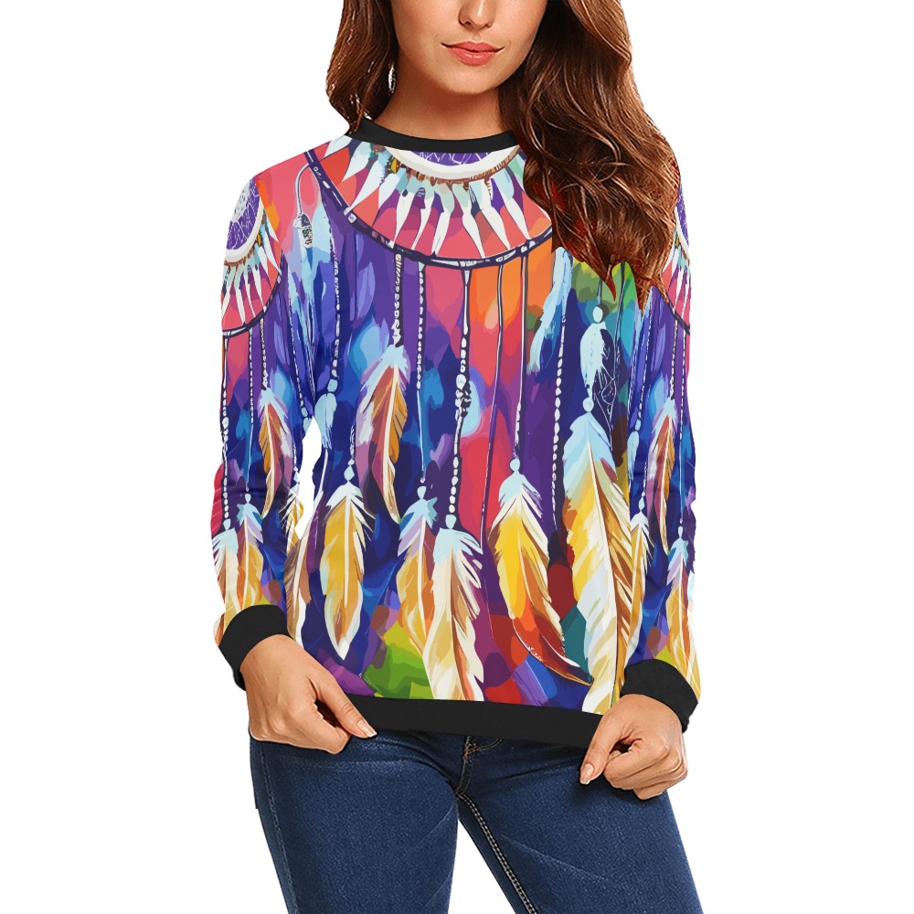 Purple dreamcatcher, colorful background art. All Over Print Crewneck Sweatshirt for Women (Model H18)