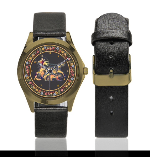 The Assyrian Warriors Unisex Silver-Tone Round Leather Watch (Model 216)