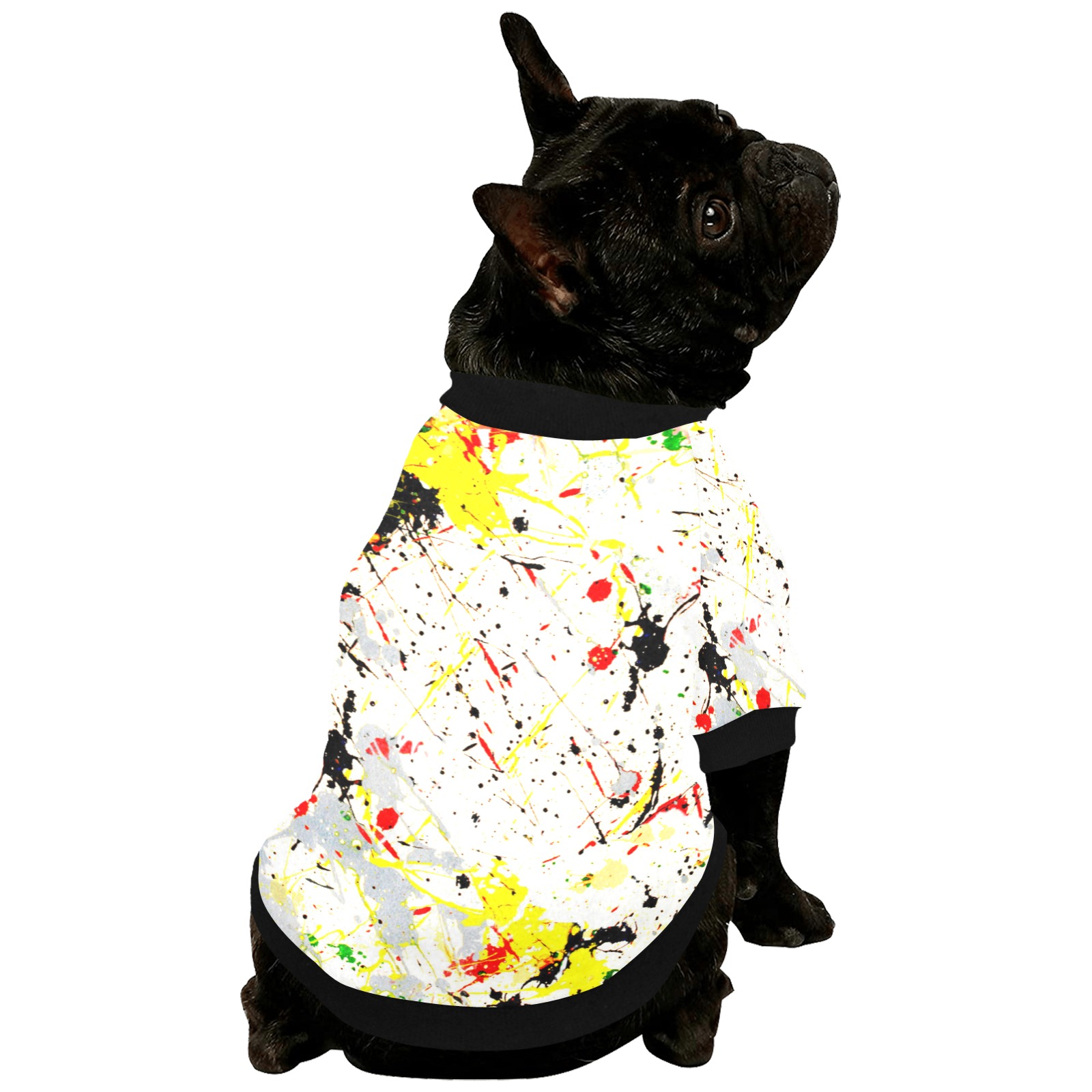 Yellow & Black Paint Splatter Pet Dog Round Neck Shirt