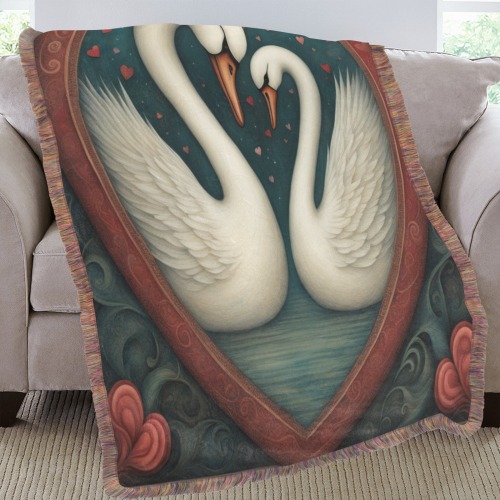 Swan Love Ultra-Soft Fringe Blanket 60"x80" (Mixed Green)