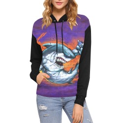 Graffiti Shark Wall Art - Black Sleeves All Over Print Hoodie for Women (USA Size) (Model H13)