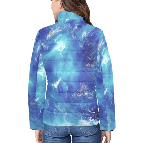 Encre Bleu Photo Women's Stand Collar Padded Jacket (Model H41)