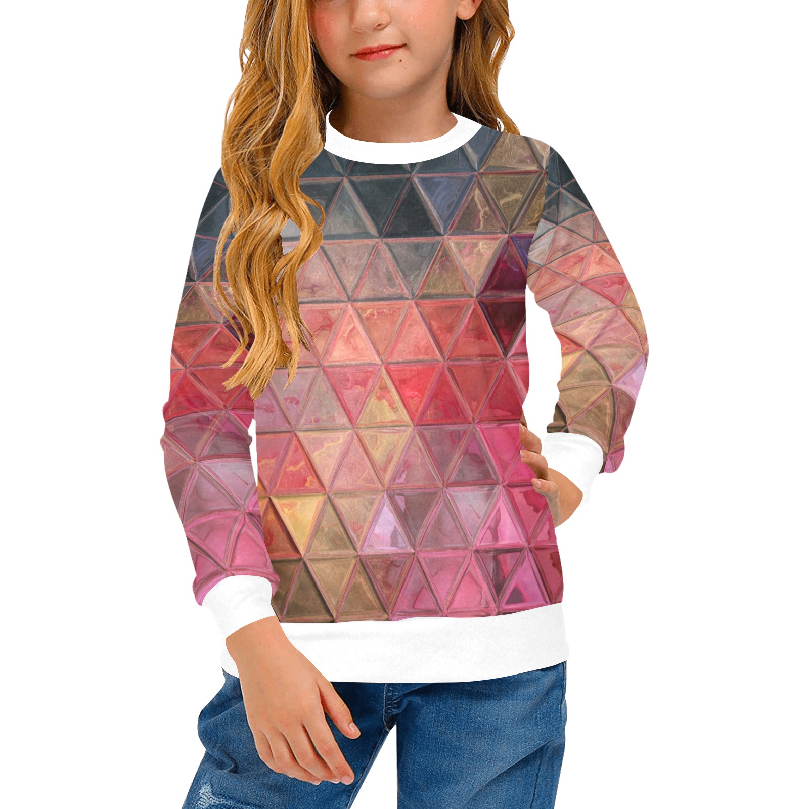 mosaic triangle 3 Girls' All Over Print Crew Neck Sweater (Model H49)