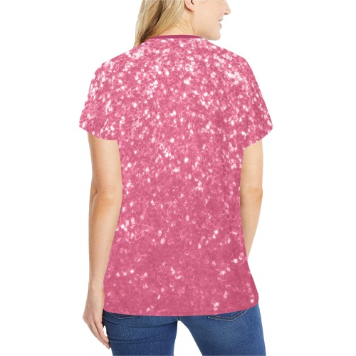 Magenta light pink red faux sparkles glitter Women's Pajama T-shirt