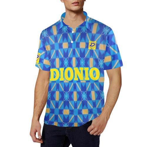 DIONIO Clothing - Men's Blue & Yellow Butterfly Star Polo Shirt