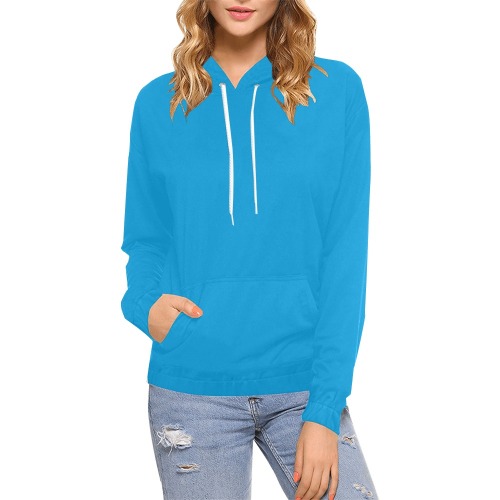 Blue Turquoise All Over Print Hoodie for Women (USA Size) (Model H13)