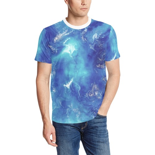 Encre Bleu Photo Men's All Over Print T-Shirt (Solid Color Neck) (Model T63)