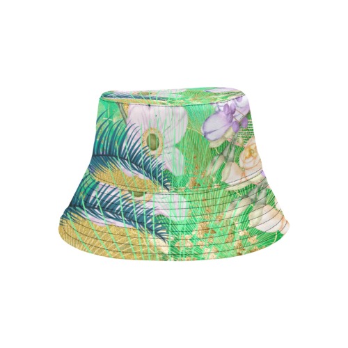 White Orchid Blue Ferns Bucket Hat Unisex Summer Bucket Hat