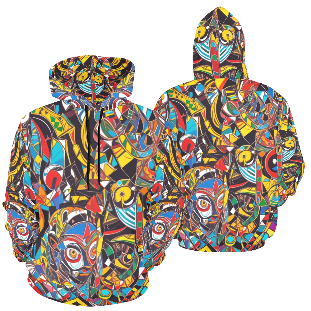 Abstract mix of African masks and colorful shapes. All Over Print Hoodie for Men (USA Size) (Model H13)