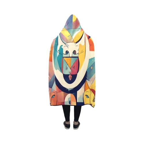 Abstract art on the feline theme. Cat faces. Hooded Blanket 50''x40''