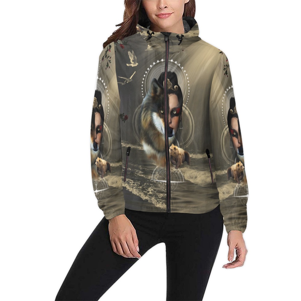 Awesome fantasy wolf, fairy and bear Unisex All Over Print Windbreaker (Model H23)