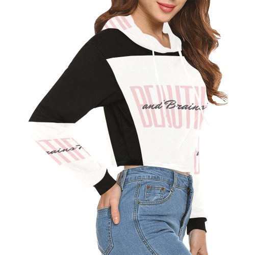 Beautiful and Brains too All Over Print Crop Hoodie for Women (Model H22)