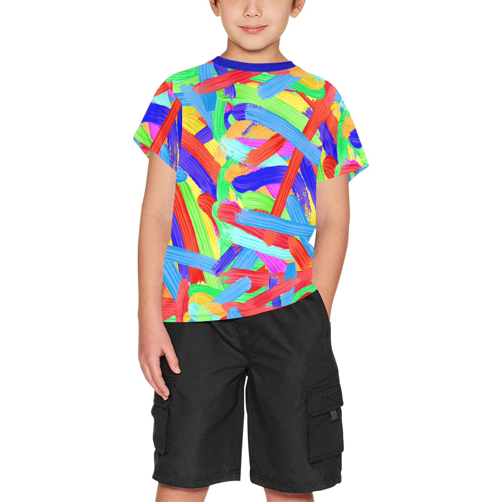 Colorful Finger Painting Big Boys' All Over Print Crew Neck T-Shirt (Model T40-2)