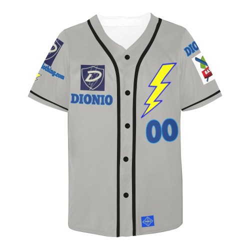DIONIO Clothing - Gray & Black Lightning Baseball Jersey #00 All Over Print Baseball Jersey for Men (Model T50)