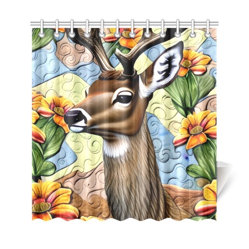 Boho Aesthetic Deer Simulated Quilt Artwork Shower Curtain 69"x72"