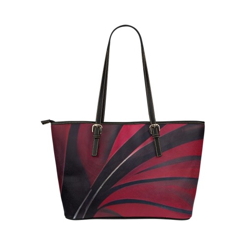 red curved pattern #2 Leather Tote Bag/Large (Model 1651)