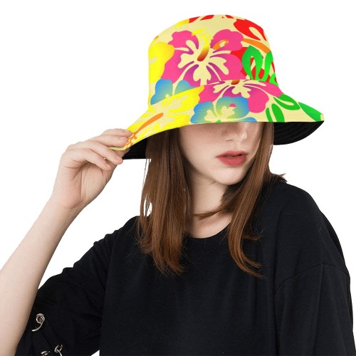 Hibiscus Hawaiian Flowers / Yellow All Over Print Bucket Hat