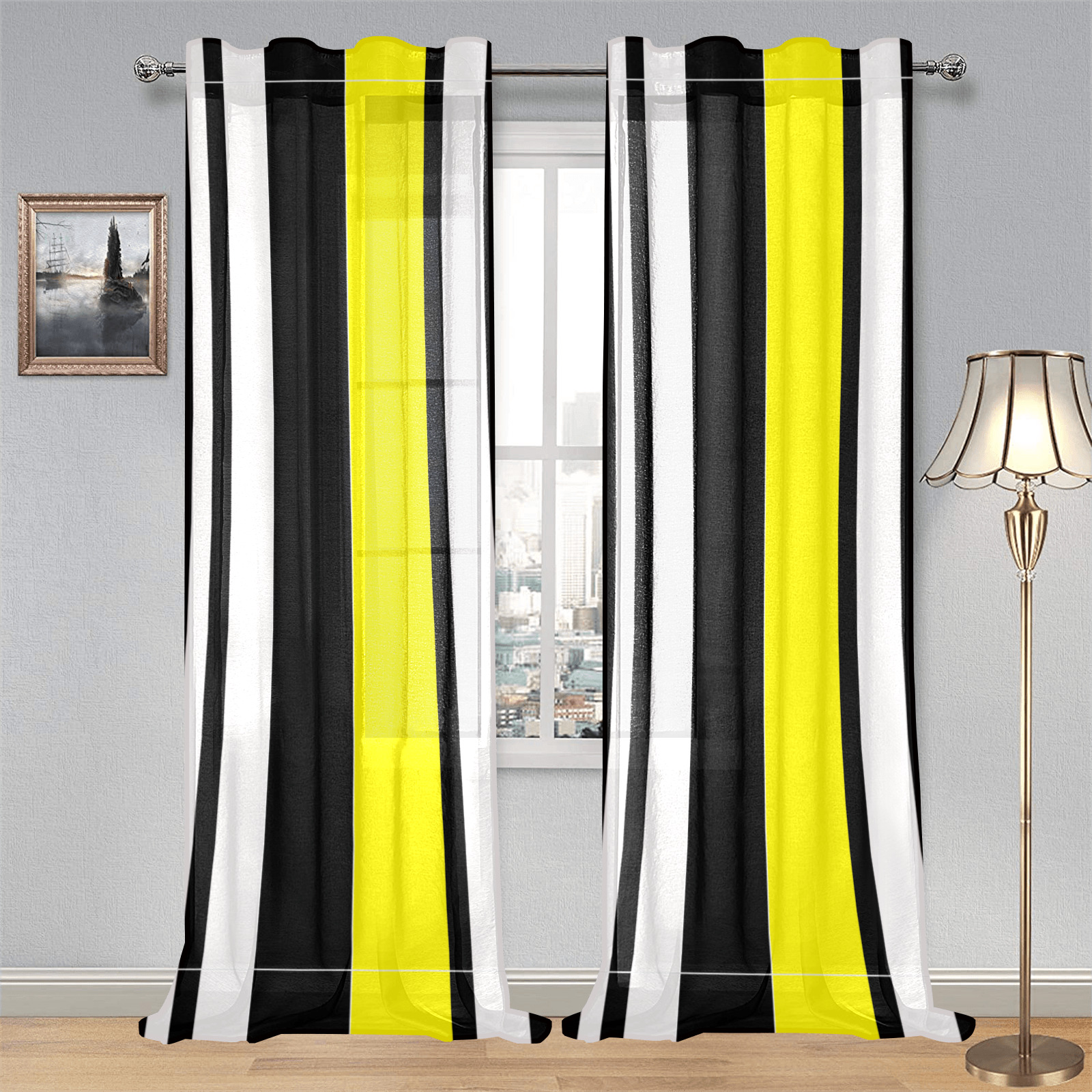 by stripes Gauze Curtain 28"x95" (Two-Piece)