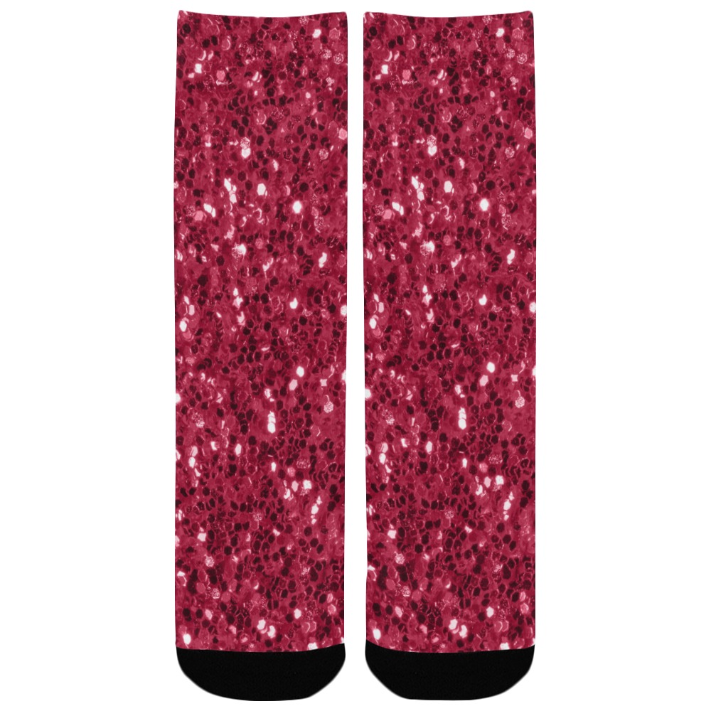 Magenta dark pink red faux sparkles glitter Custom Socks for Kids