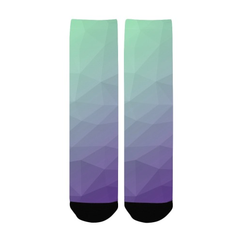 Purple green ombre gradient geometric mesh pattern Women's Custom Socks