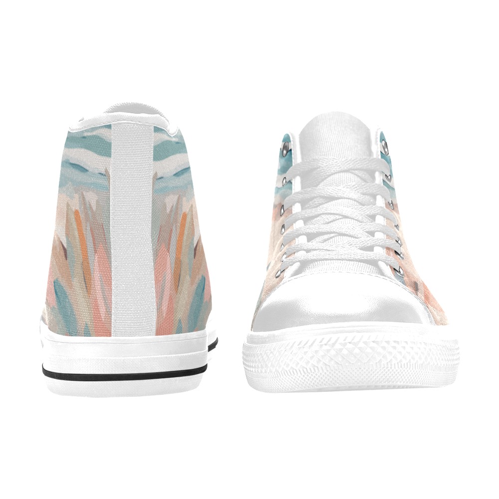Fantasy art of deserted beach. Pastel colors. Women's Classic High Top Canvas Shoes (Model 017)