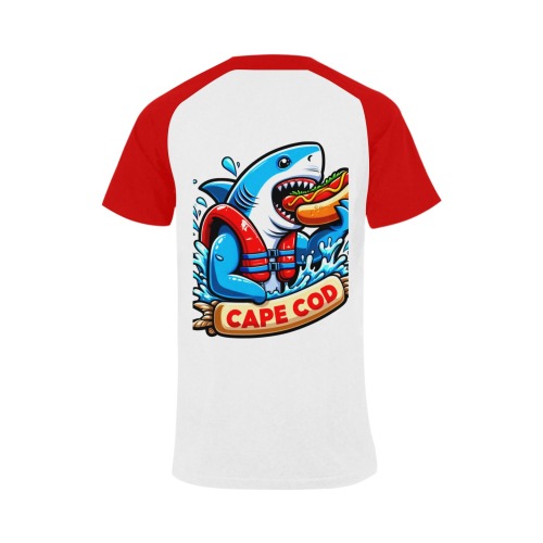 CAPE COD-GREAT WHITE EATING HOT DOG 2 Men's Raglan T-shirt (USA Size) (Model T11)