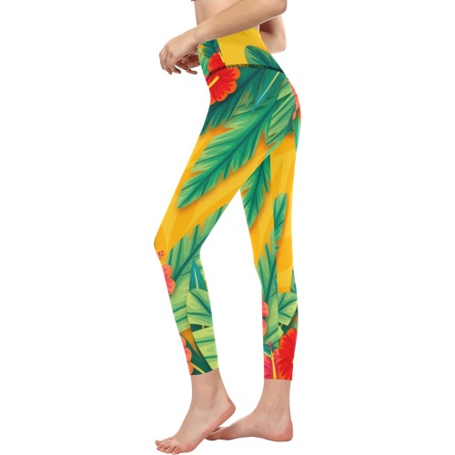 Tropical flowers hibiscus Collectable Fly Women's All Over Print High-Waisted Leggings (Model L36)