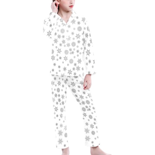 Snowflakes for Christmas Big Girls' V-Neck Long Pajama Set