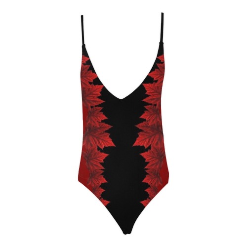 Canada Maple Leaf Swimsuits Sexy Lacing Backless One-Piece Swimsuit (Model S10)