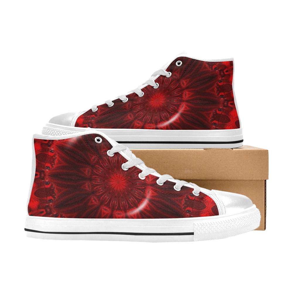Red Sunflower on a Persian Rug Abstract Fractal Kaleidoscope Mandala Men’s Classic High Top Canvas Shoes (Model 017)