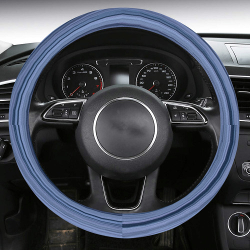 Abstract Blue Horizontal Stripes Steering Wheel Cover with Anti-Slip Insert
