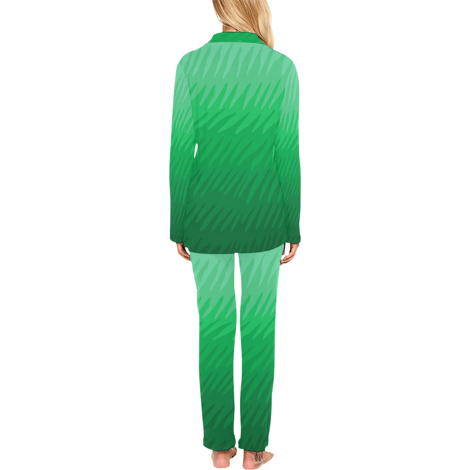 green wavespike Women's Long Pajama Set