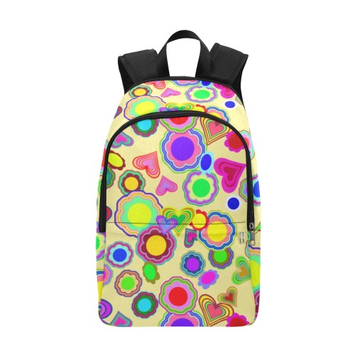 Groovy Hearts and Flowers Yellow Fabric Backpack for Adult (Model 1659)