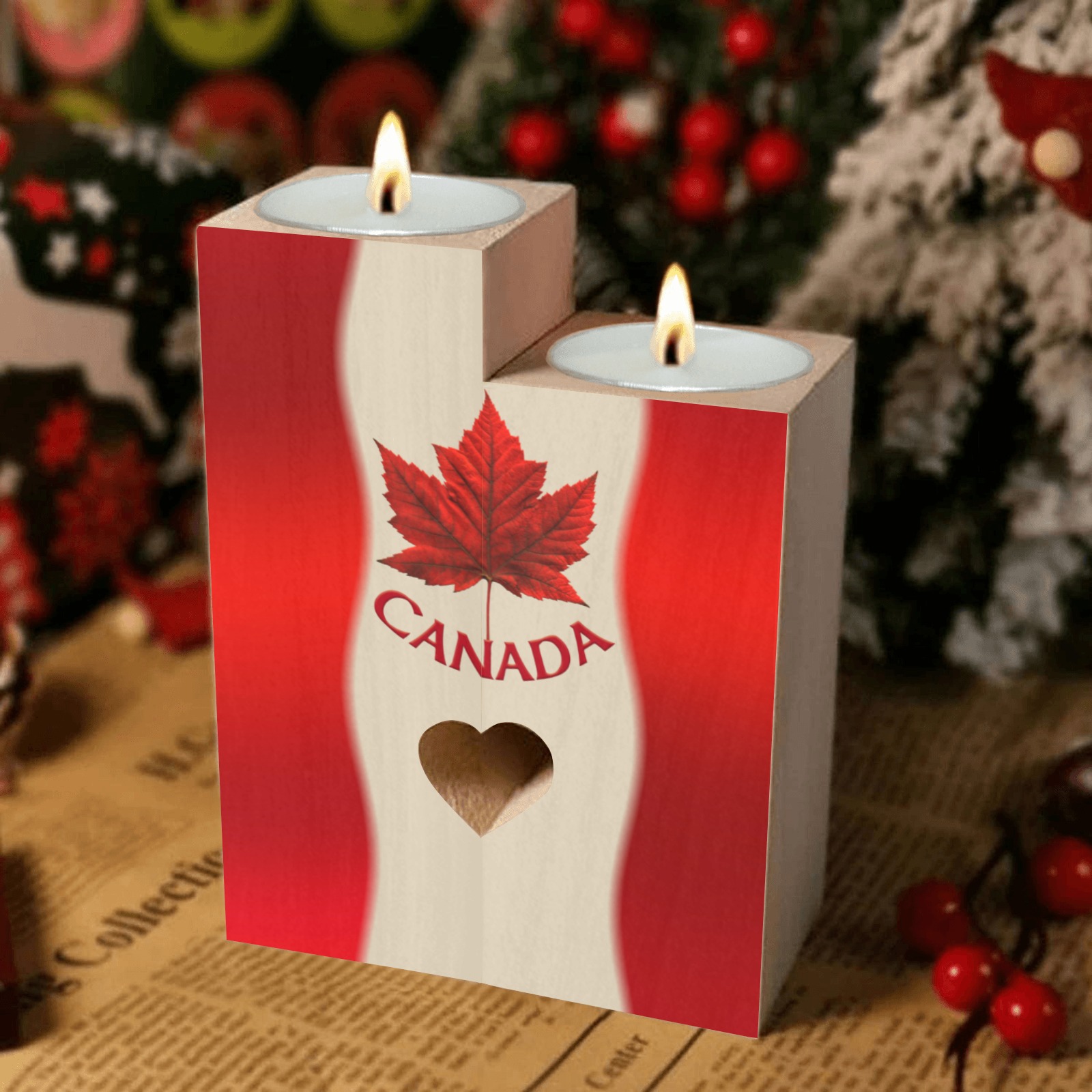 Canada Flag Souvenir Candle Holders Wooden Candle Holder (Without Candle)